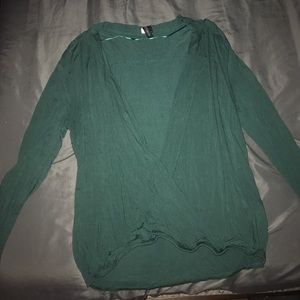 Green open plunge blouse